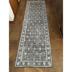 Non Skid, Machine Washable Runner Rug Kitchen Hallway Blue 96x30